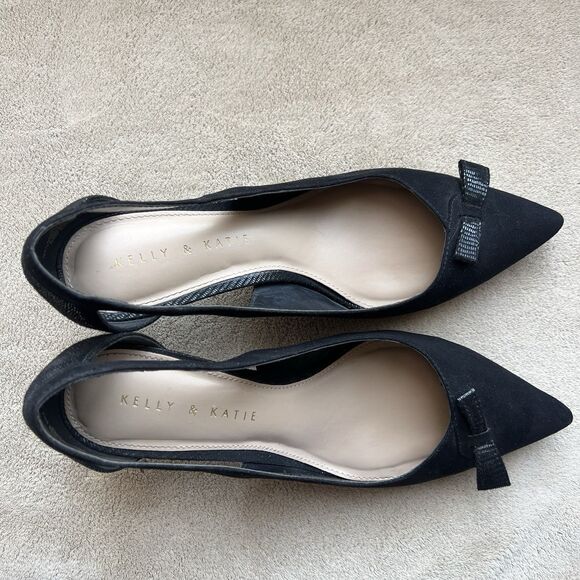 Kelly & Katie Zonya Black Faux Suede Textile Heels Pumps Women US 8.5 EU 39 Bow - Picture 6 of 16